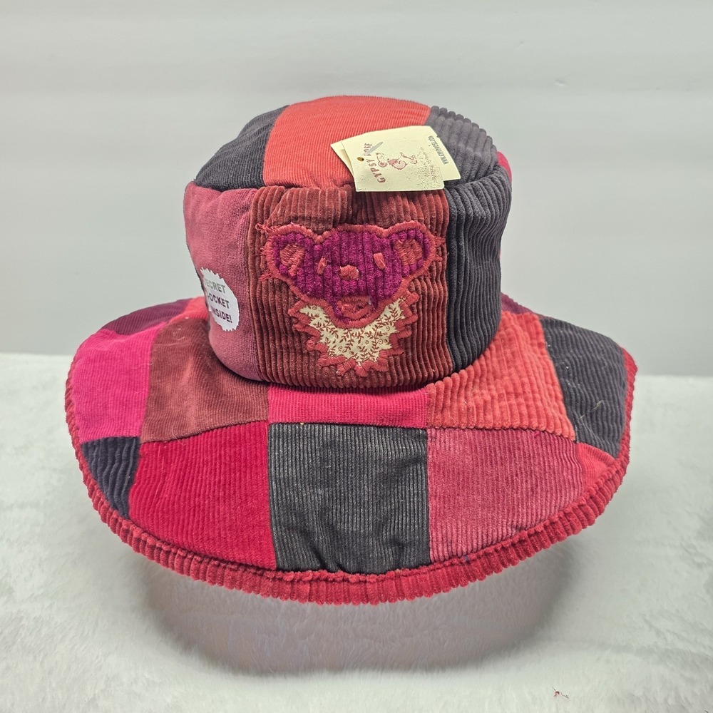 New GRATEFUL DEAD X Gypsy Rose Corduroy Bucket Hat Hand Made Patchwork Red NWT